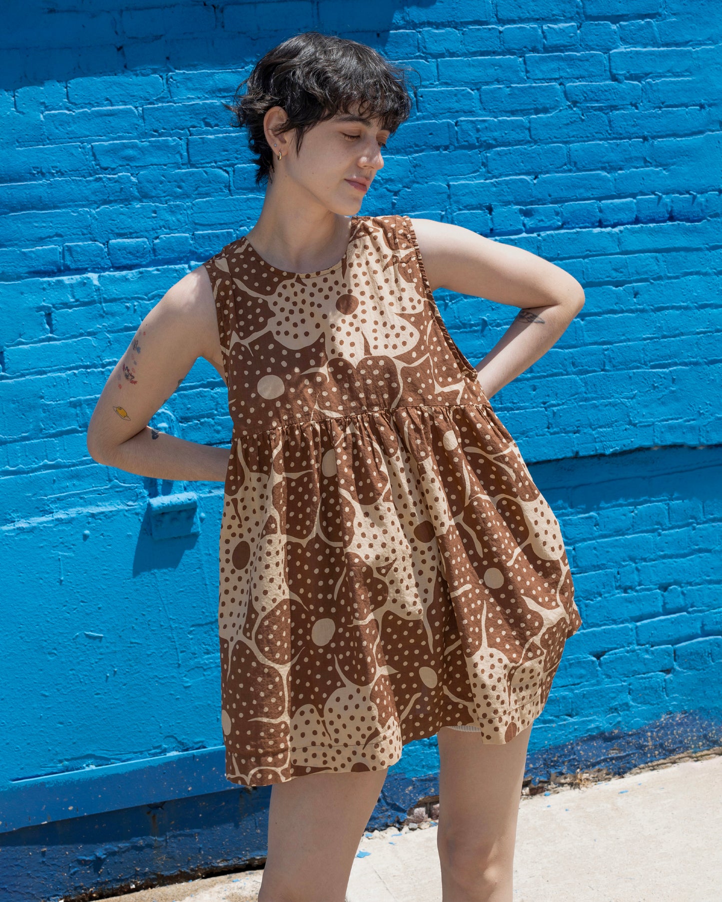 Andre Dress, Brown Flower Dot Print