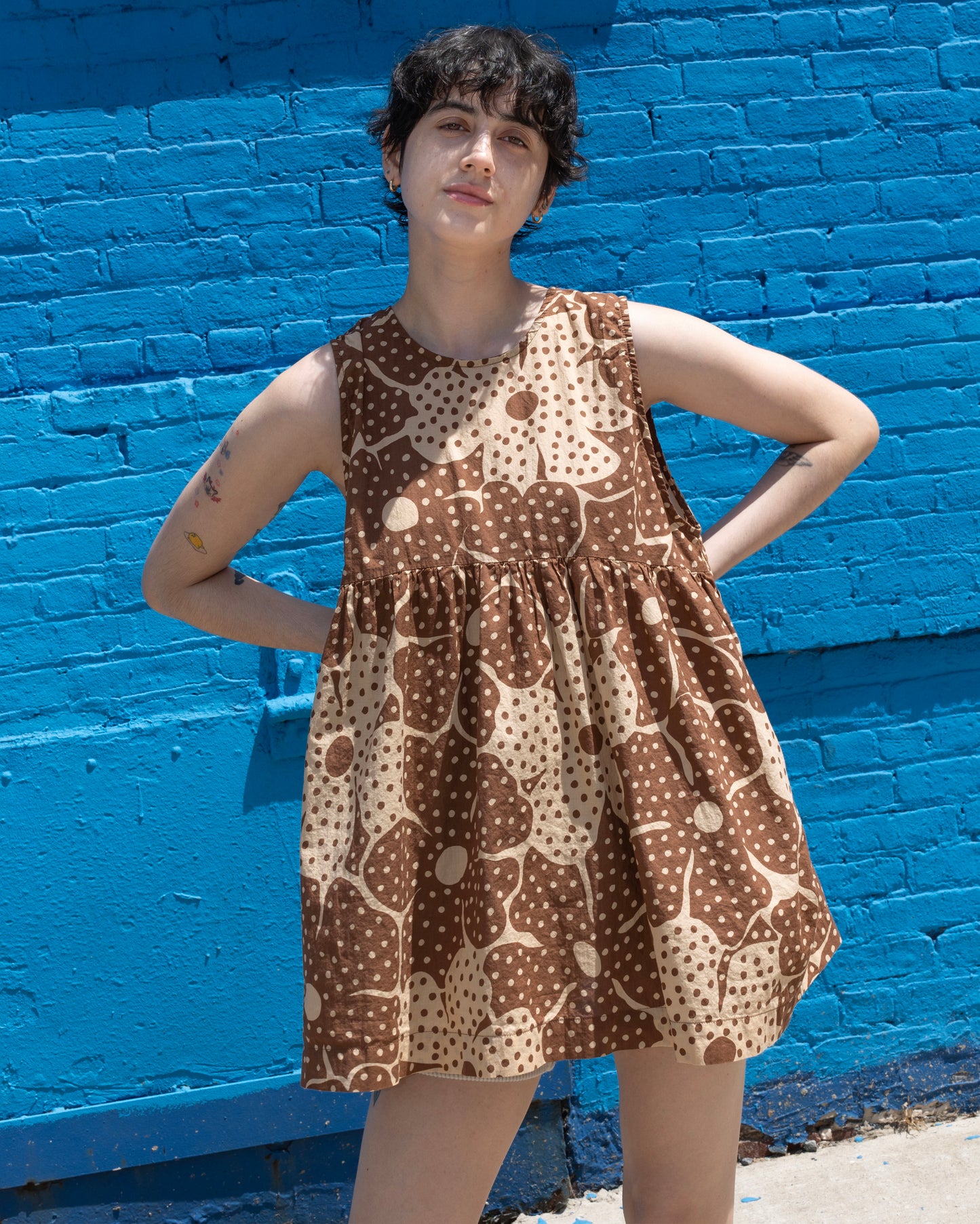 Andre Dress, Brown Flower Dot Print