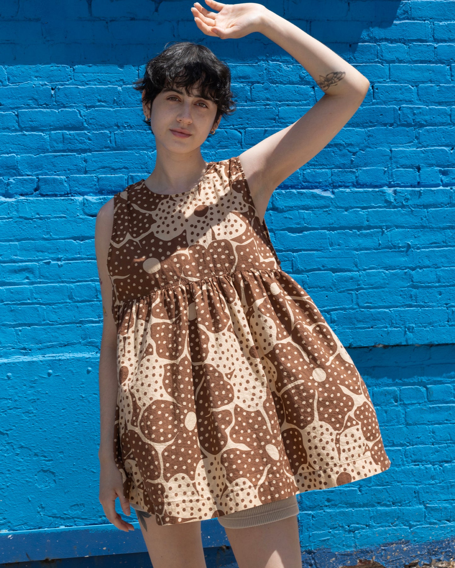 Andre Dress, Brown Flower Dot Print