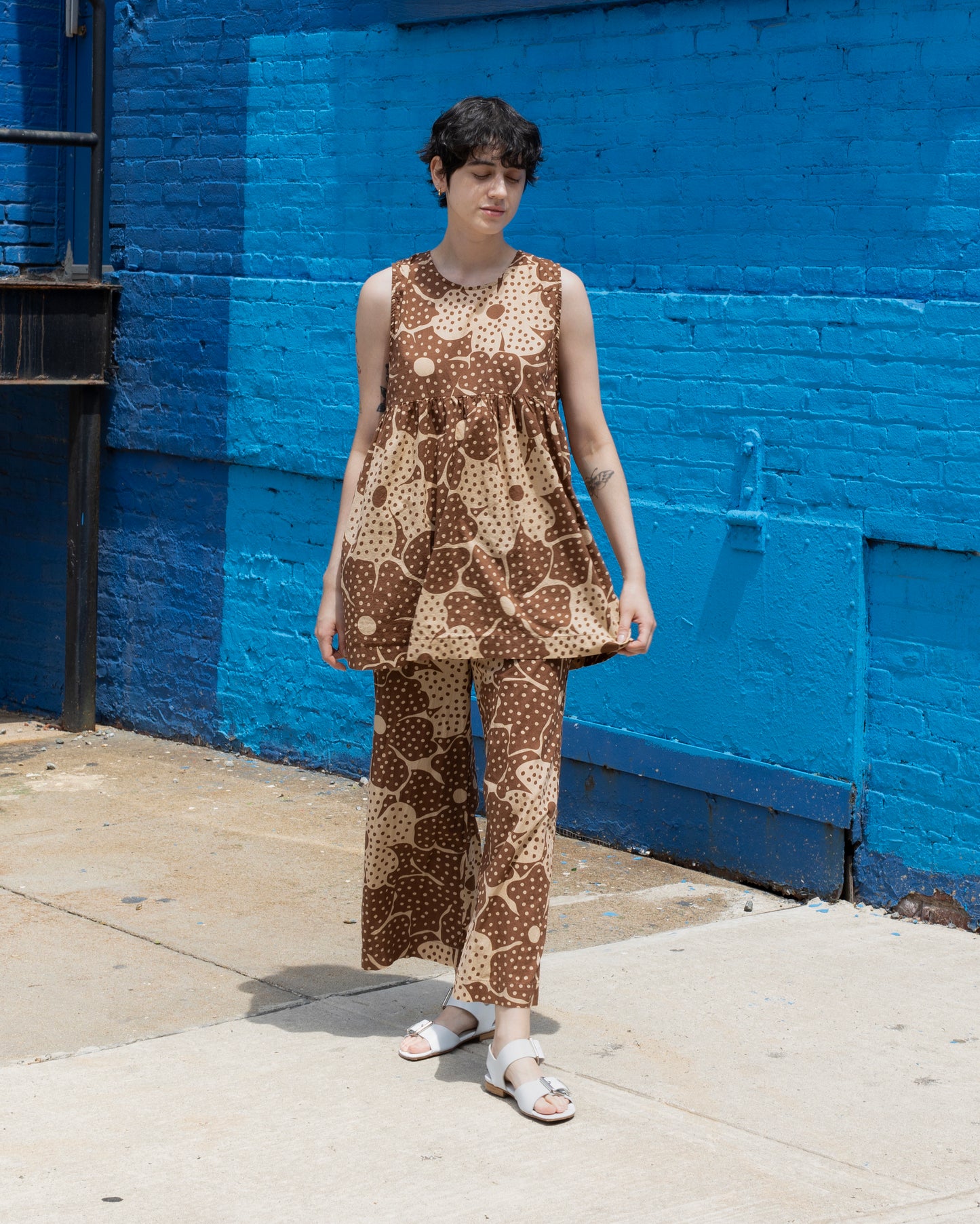 Andre Dress, Brown Flower Dot Print