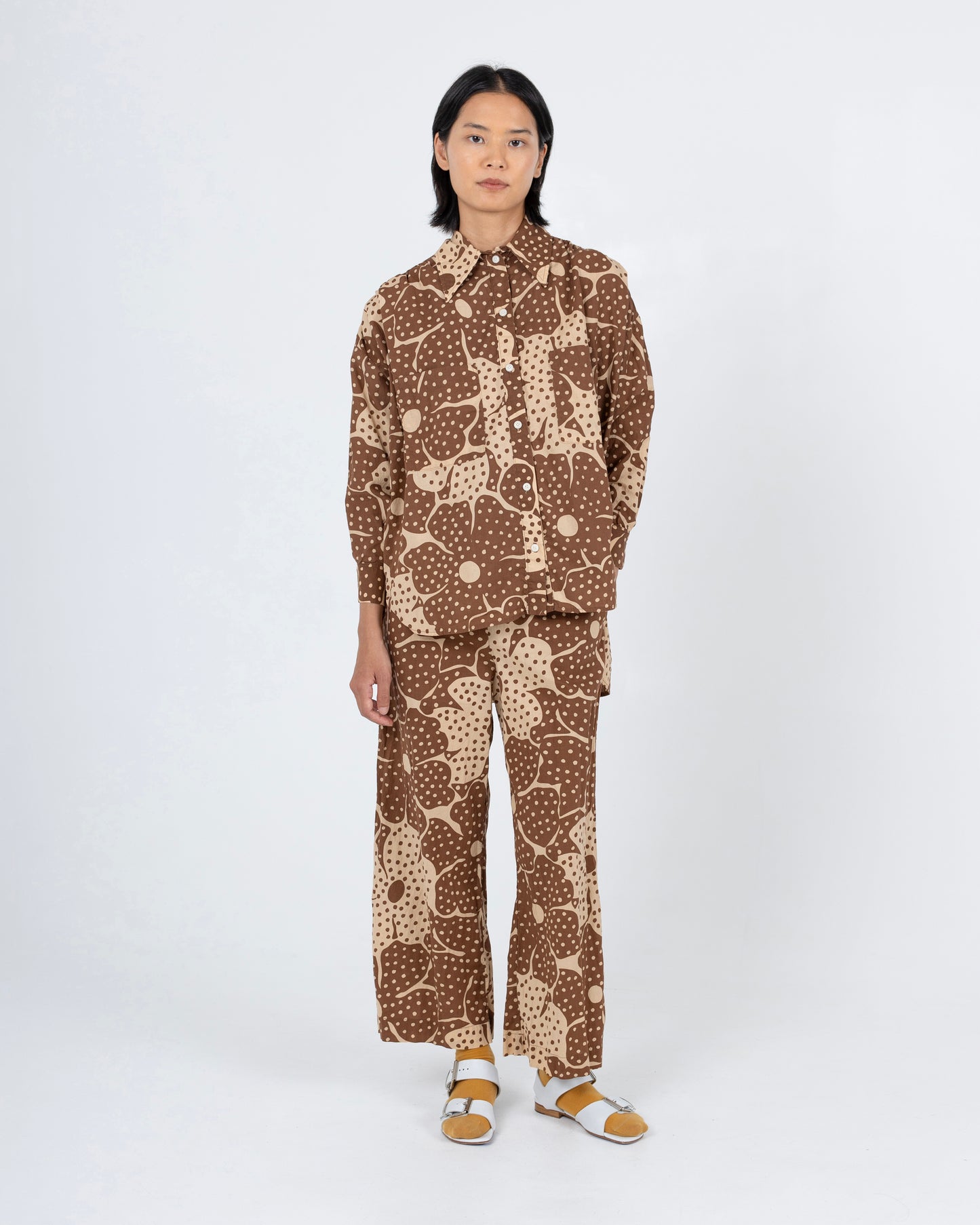Talia Shirt, Brown Dot Flower Print