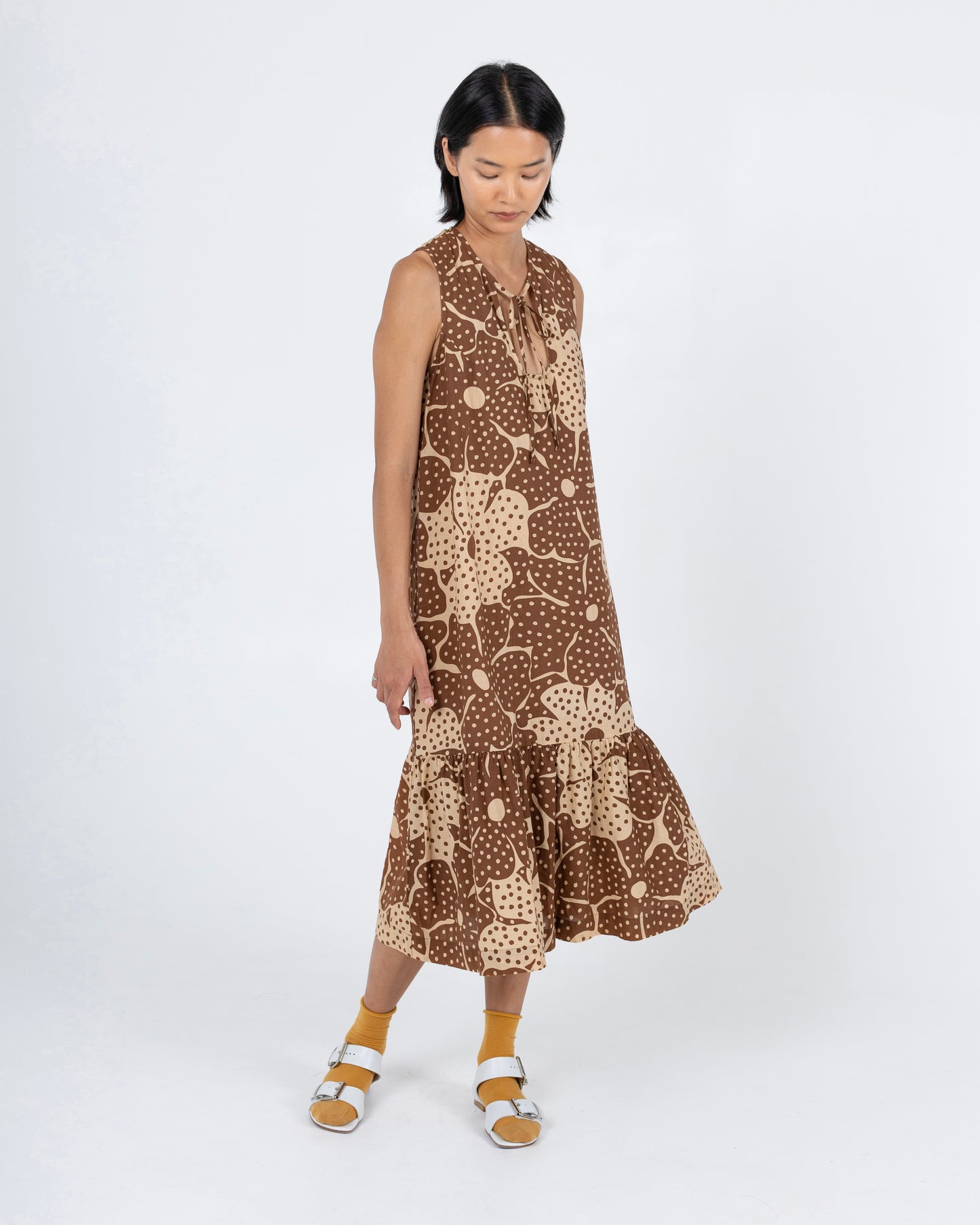 Pook Dress, Brown Flower Dot Print