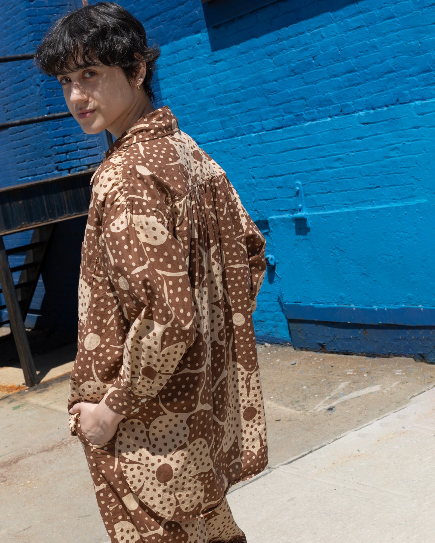 Talia Shirt, Brown Dot Flower Print