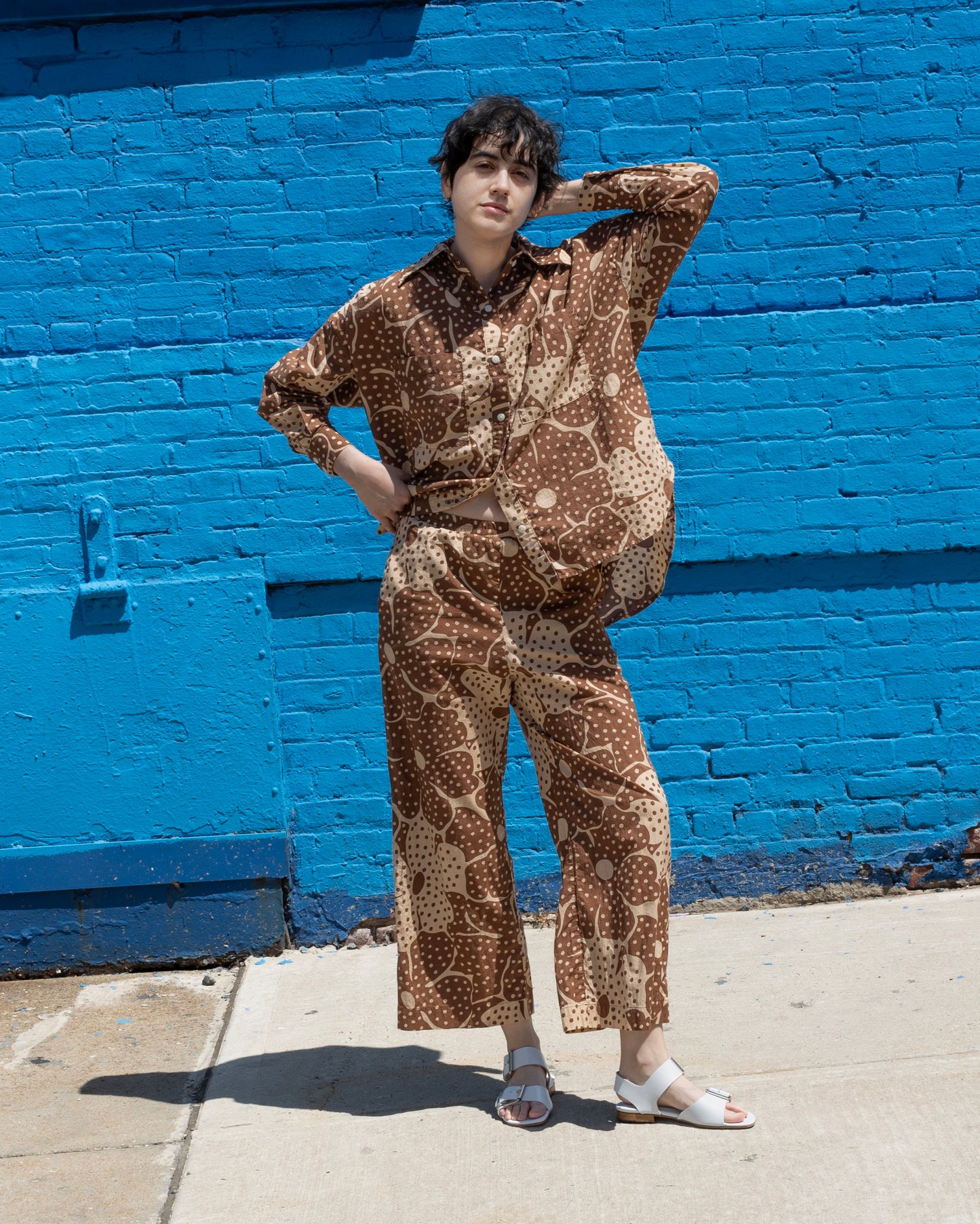 Talia Shirt, Brown Dot Flower Print