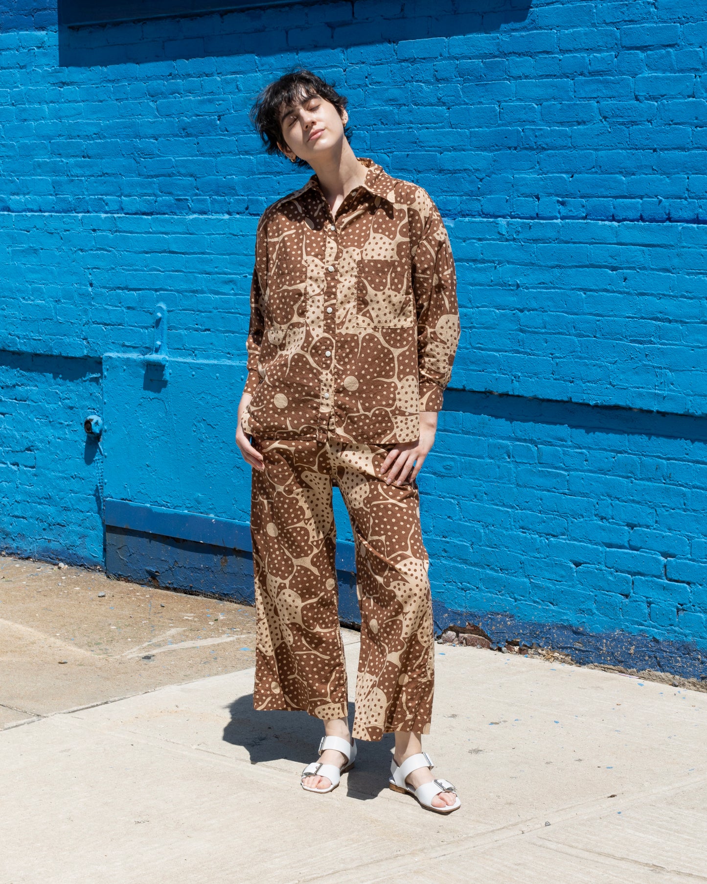 Talia Shirt, Brown Dot Flower Print