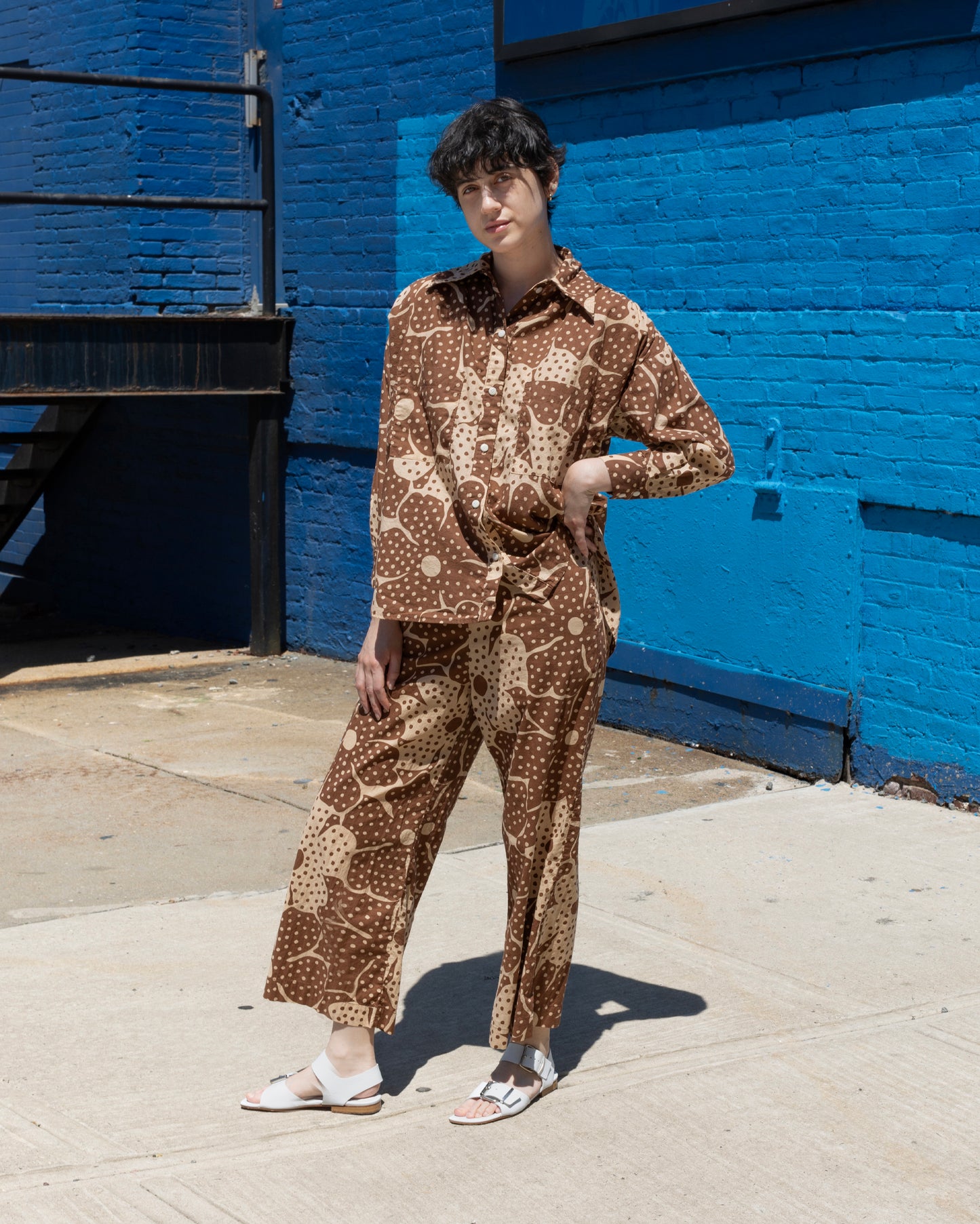 Talia Shirt, Brown Dot Flower Print