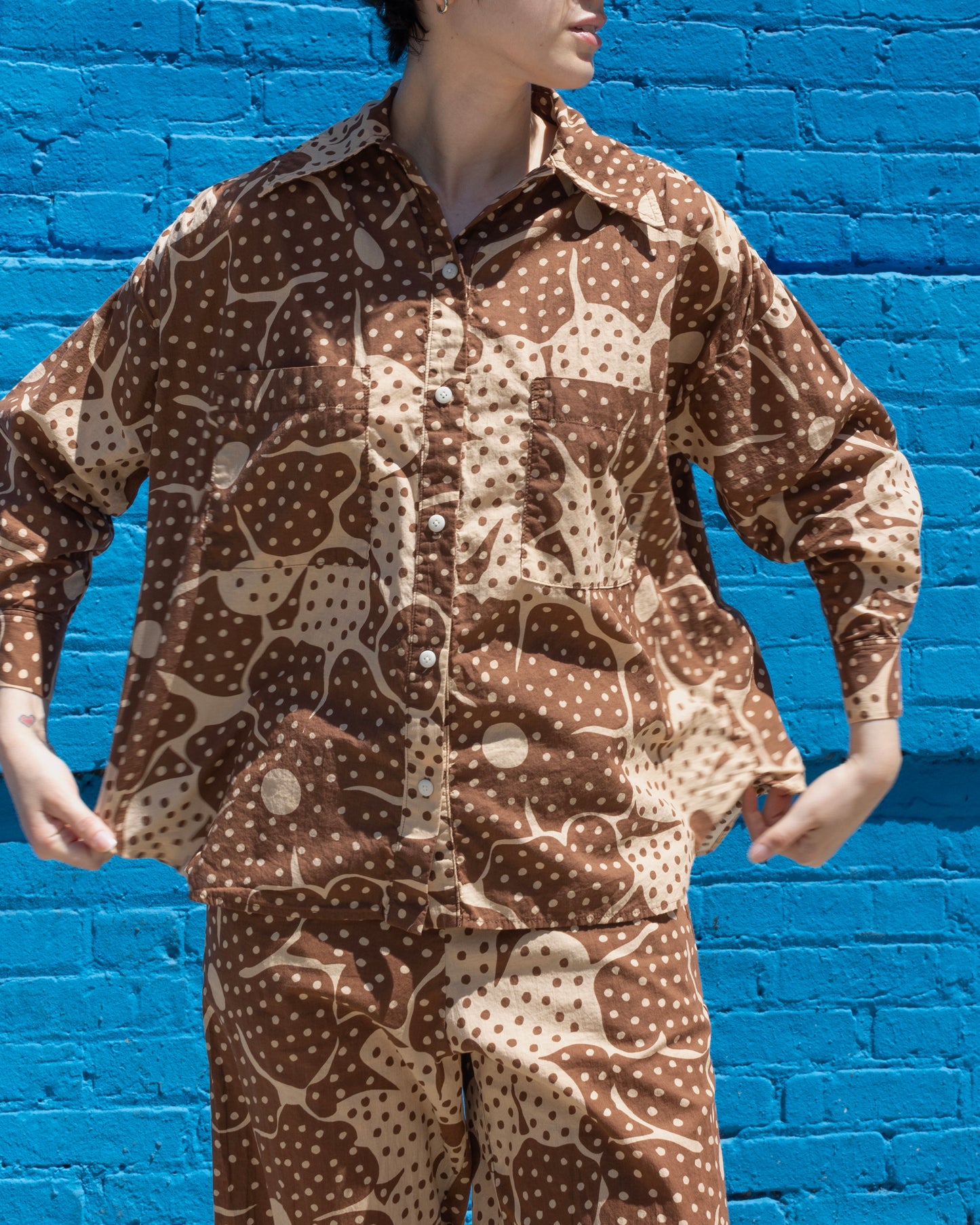 Talia Shirt, Brown Dot Flower Print