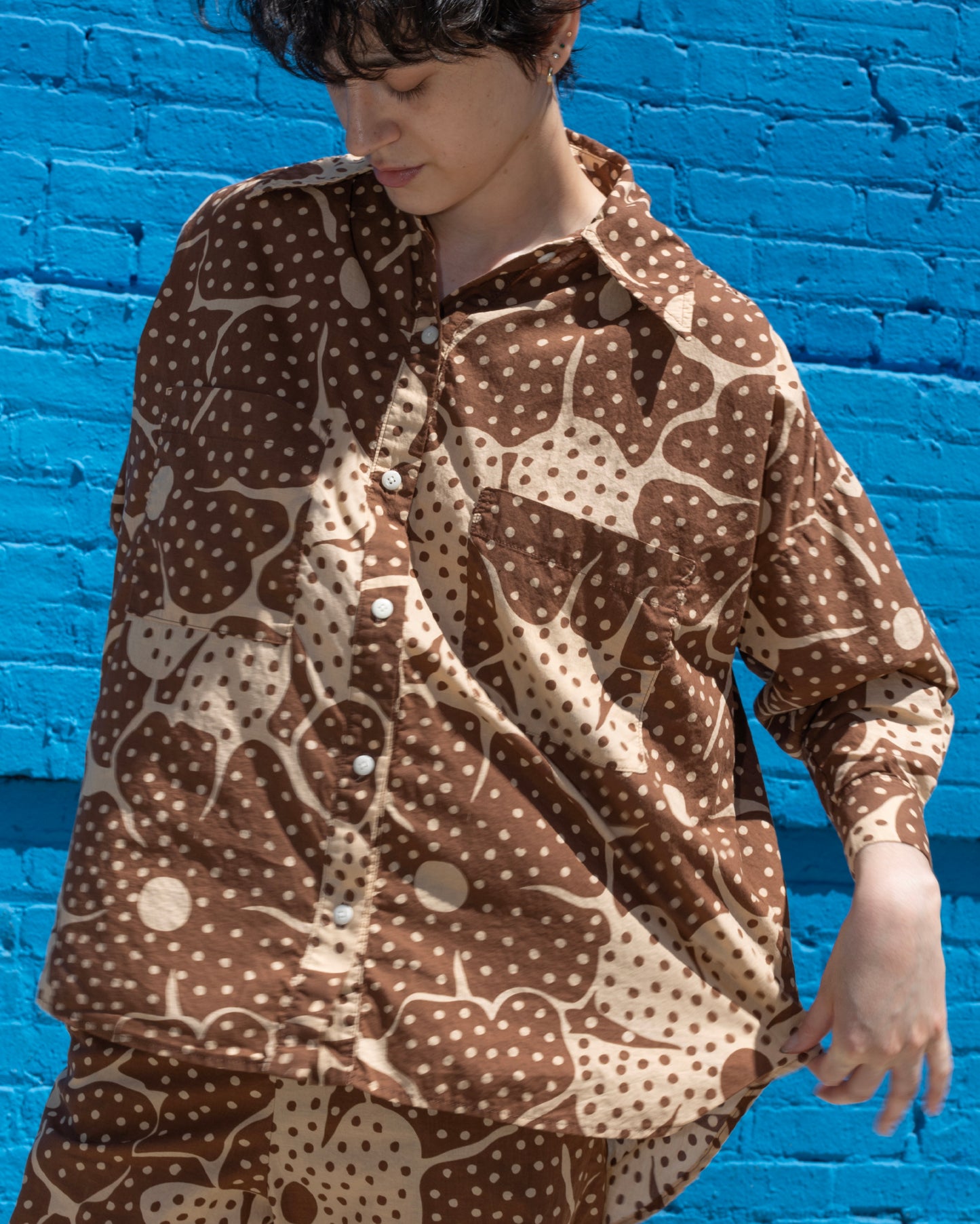 Talia Shirt, Brown Dot Flower Print