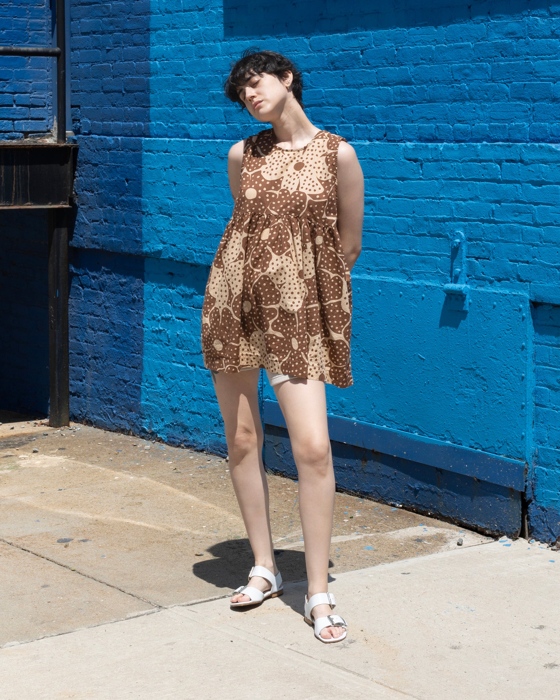 brown print dress Andre Dress, Brown Flower Dot Print – SAMET