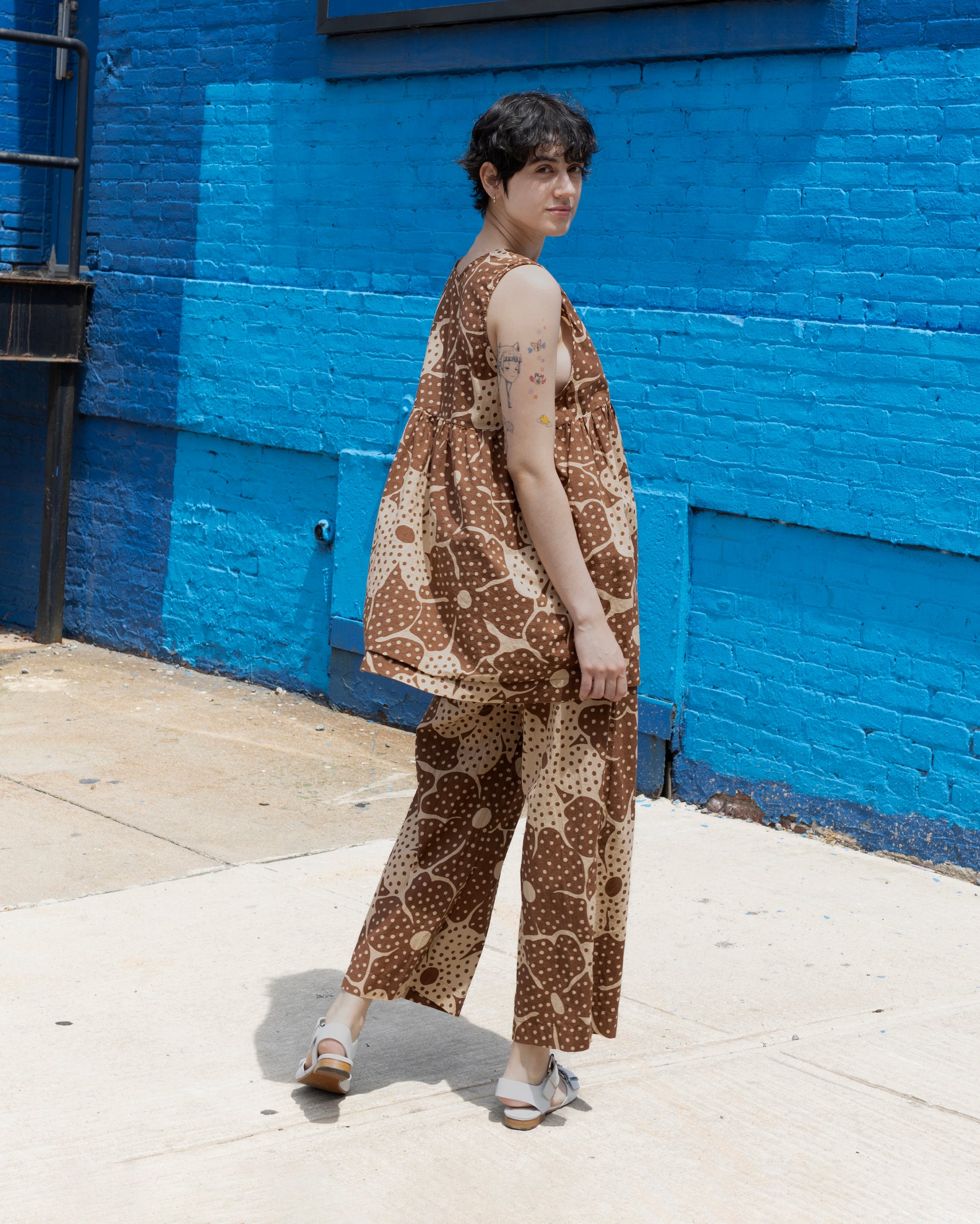 brown print dress Andre Dress, Brown Flower Dot Print – SAMET