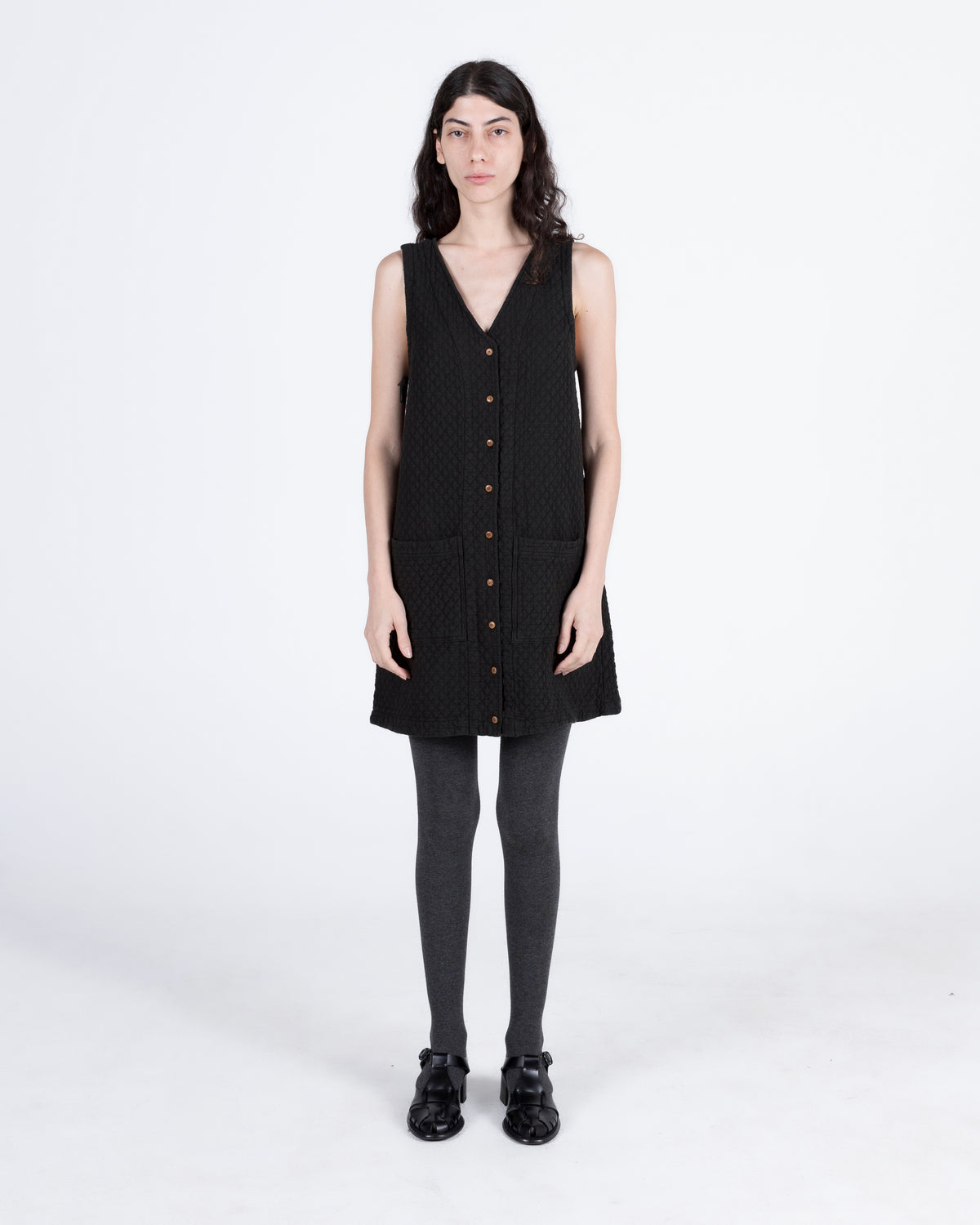 Quilted Audrey Dress, Washed Black
