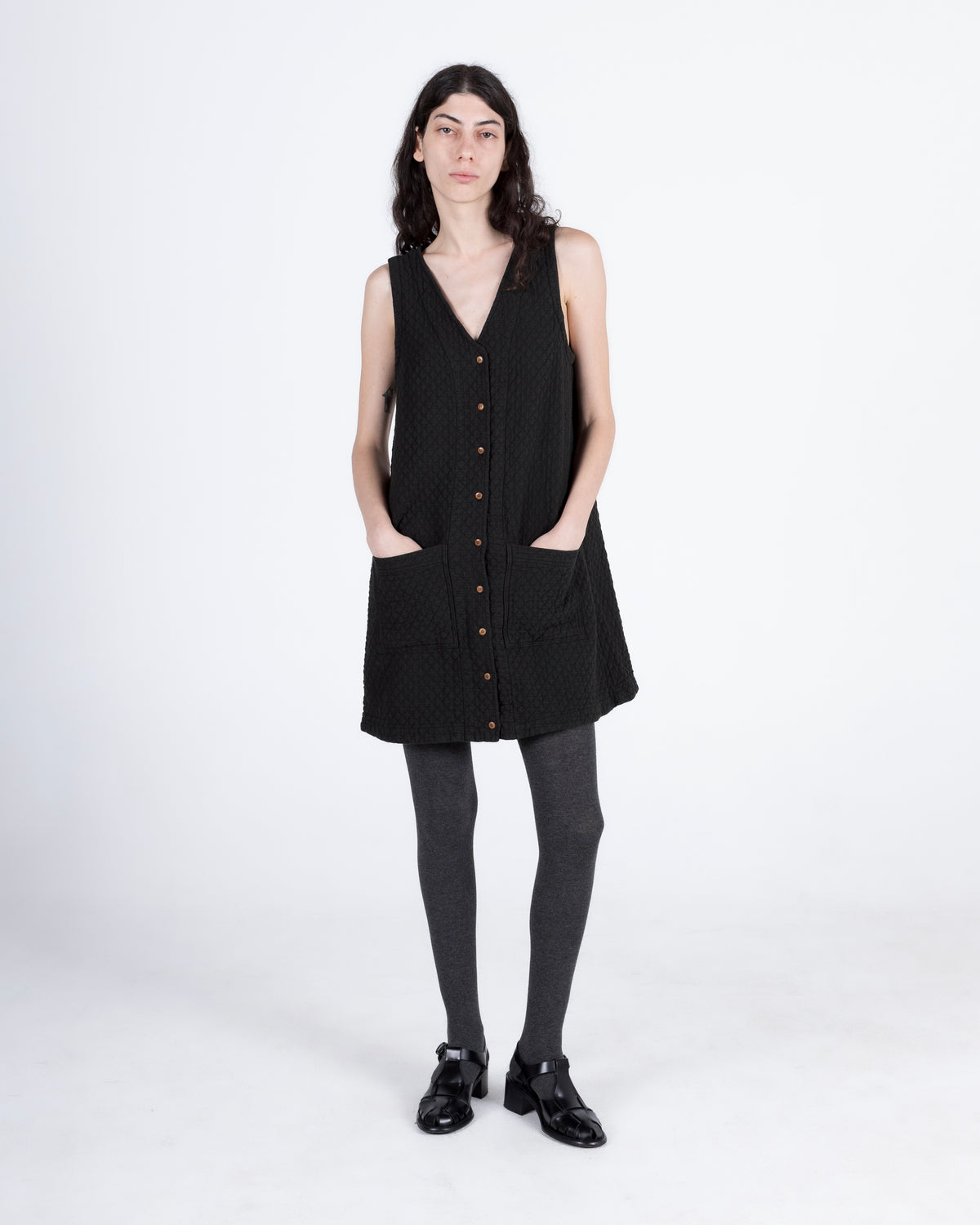 Quilted Audrey Dress, Washed Black