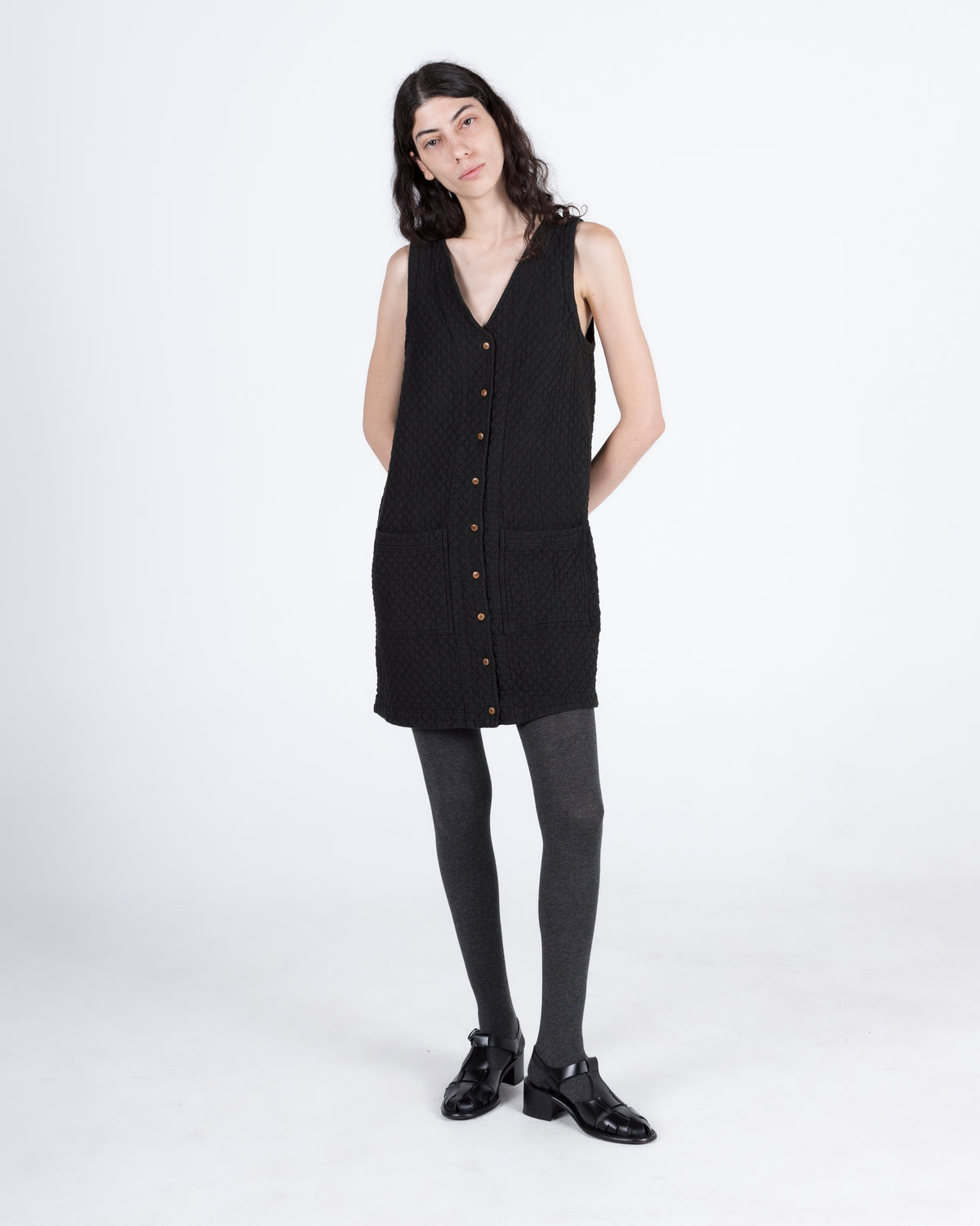 Quilted Audrey Dress, Washed Black