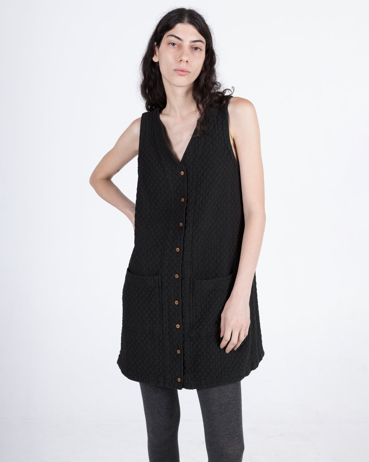 Quilted Audrey Dress, Washed Black