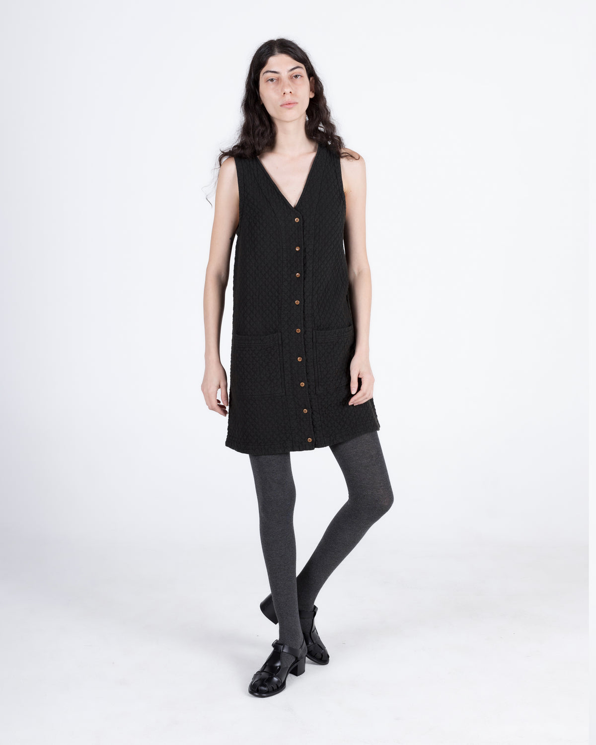 Quilted Audrey Dress, Washed Black