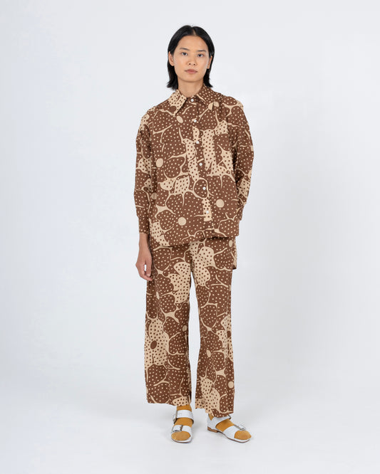 Talia Shirt, Brown Dot Flower Print